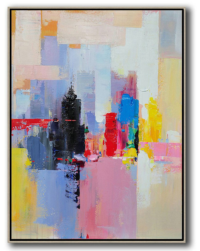 Handmade Extra Large Contemporary Painting,Vertical Palette Knife Contemporary Art,Acrylic Painting Large Wall Art,Black,Red,Pink,Yellow.etc